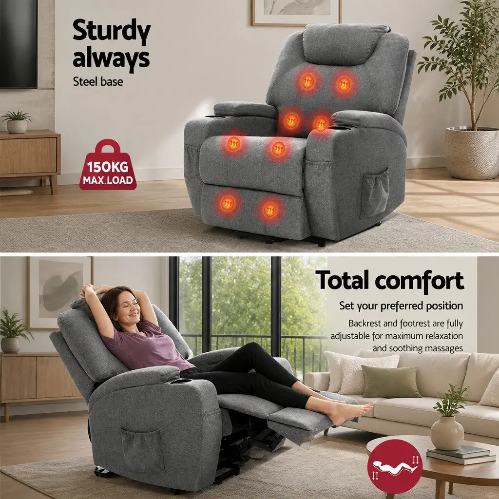 Velvet Grey Recliner Chair with Massage Function