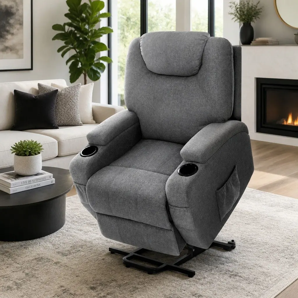 Velvet Grey Recliner Chair with Massage Function