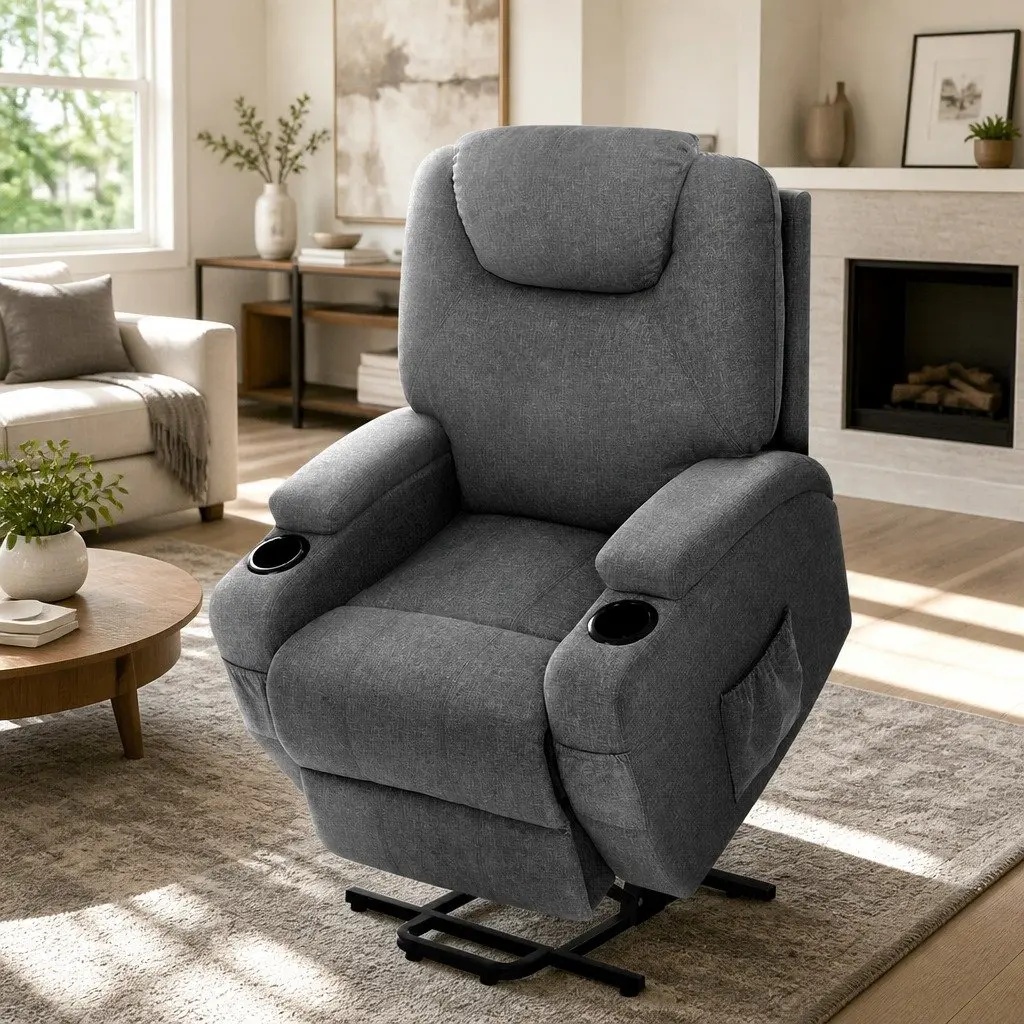 Velvet Grey Recliner Chair with Massage Function