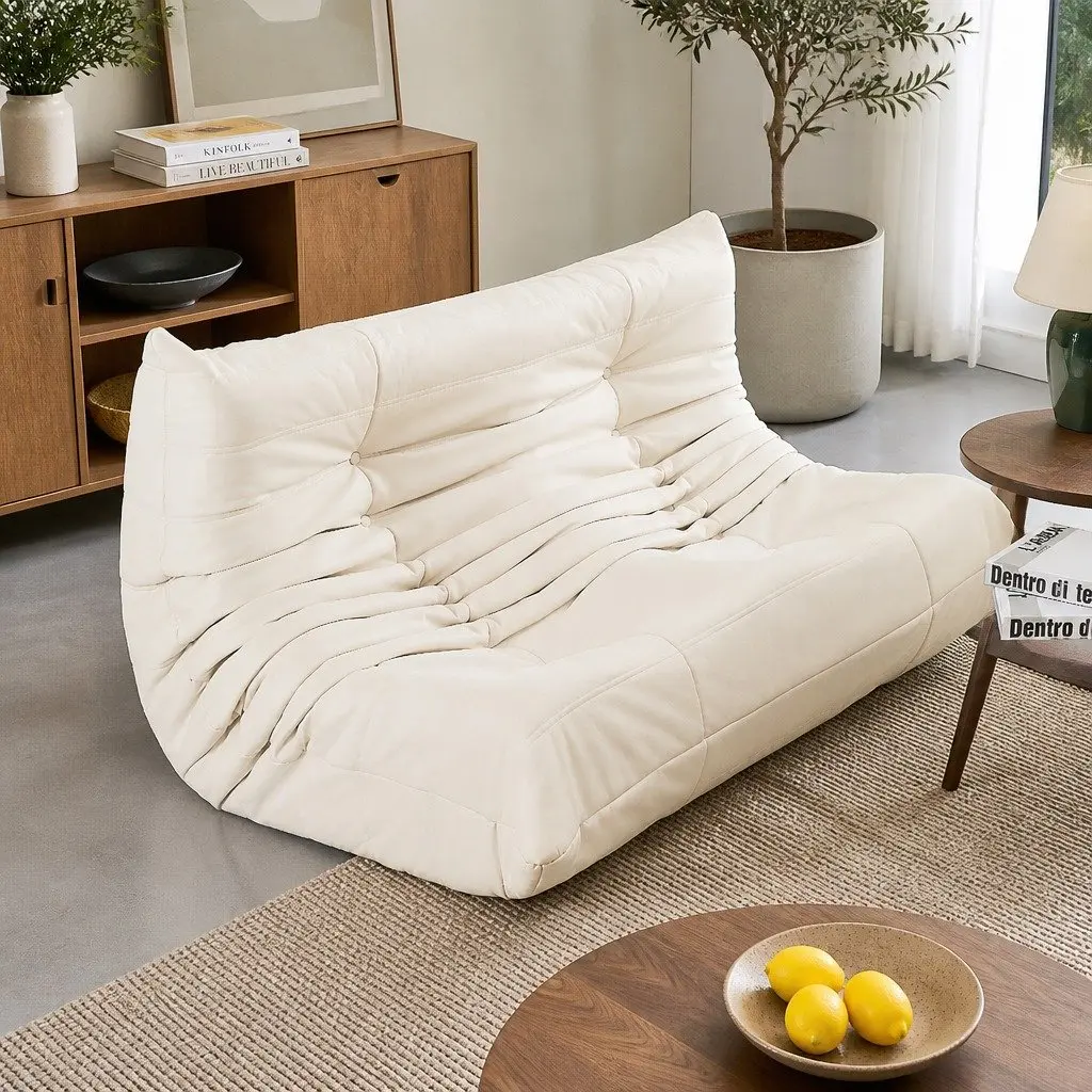 2 Seater Floor Sofa Caterpillar Lounge Chair Microfibre Foam Living Room Couch
