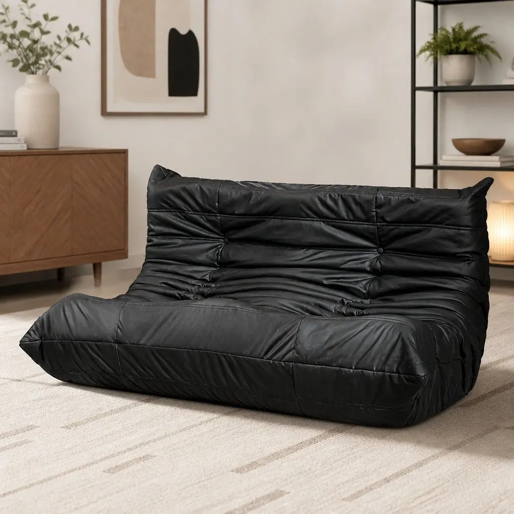 2 Seater Floor Sofa Microfibre Black