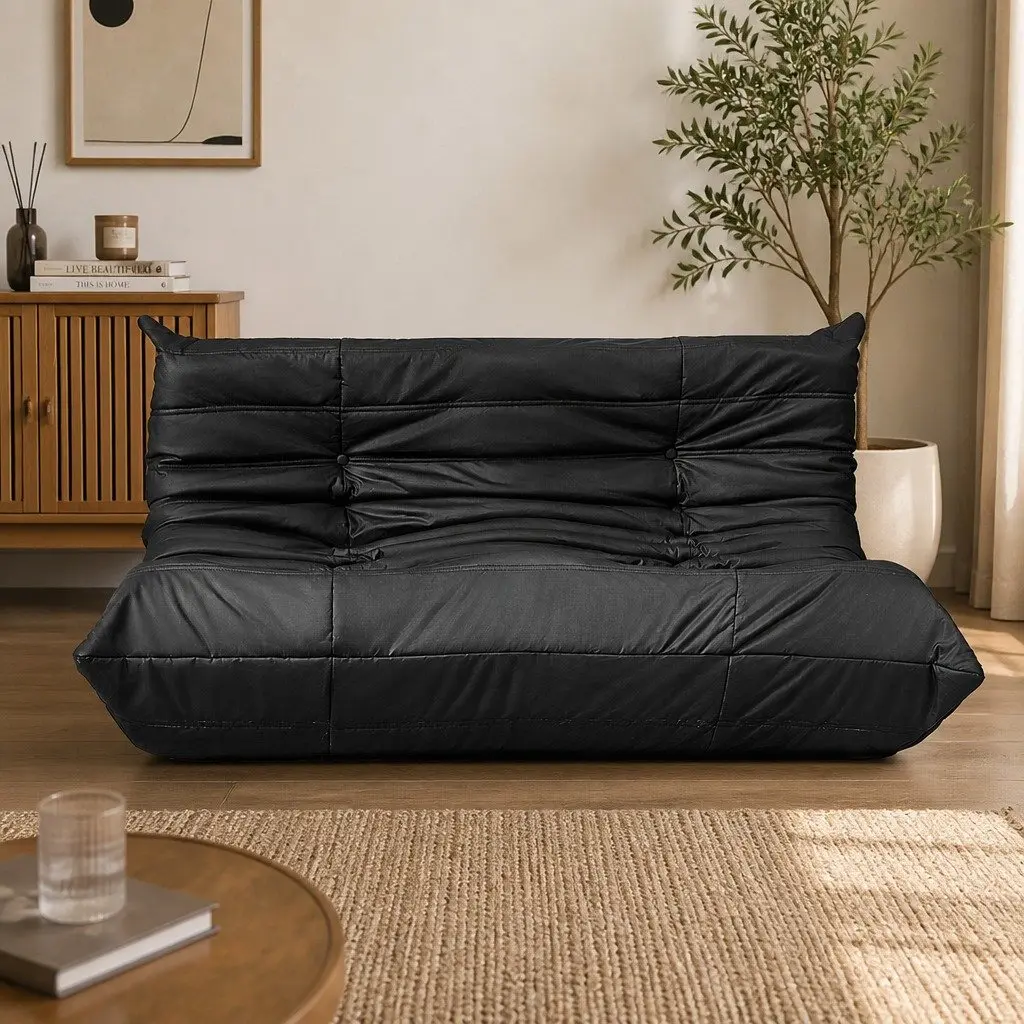 2 Seater Floor Sofa Microfibre Black