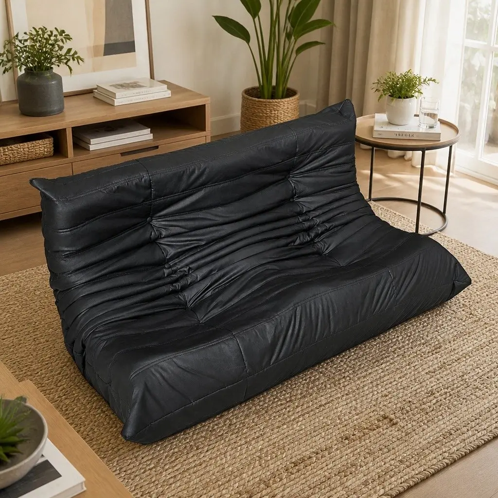 2 Seater Floor Sofa Microfibre Black