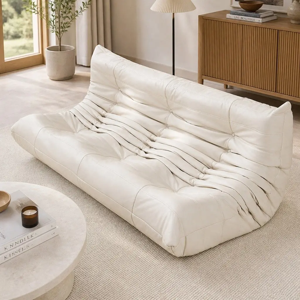 3 Seater Sofa Microfibre Foam 175cm Beige