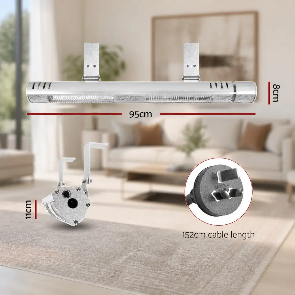 Electric Heater Infrared Strip 3000W Silver Wall Mount