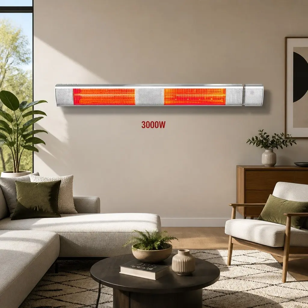 Electric Heater Infrared Strip 3000W Silver Wall Mount