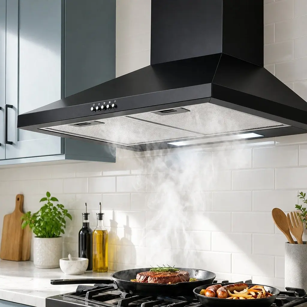 600mm Wall-Mounted Black Range Hood for Kitchens