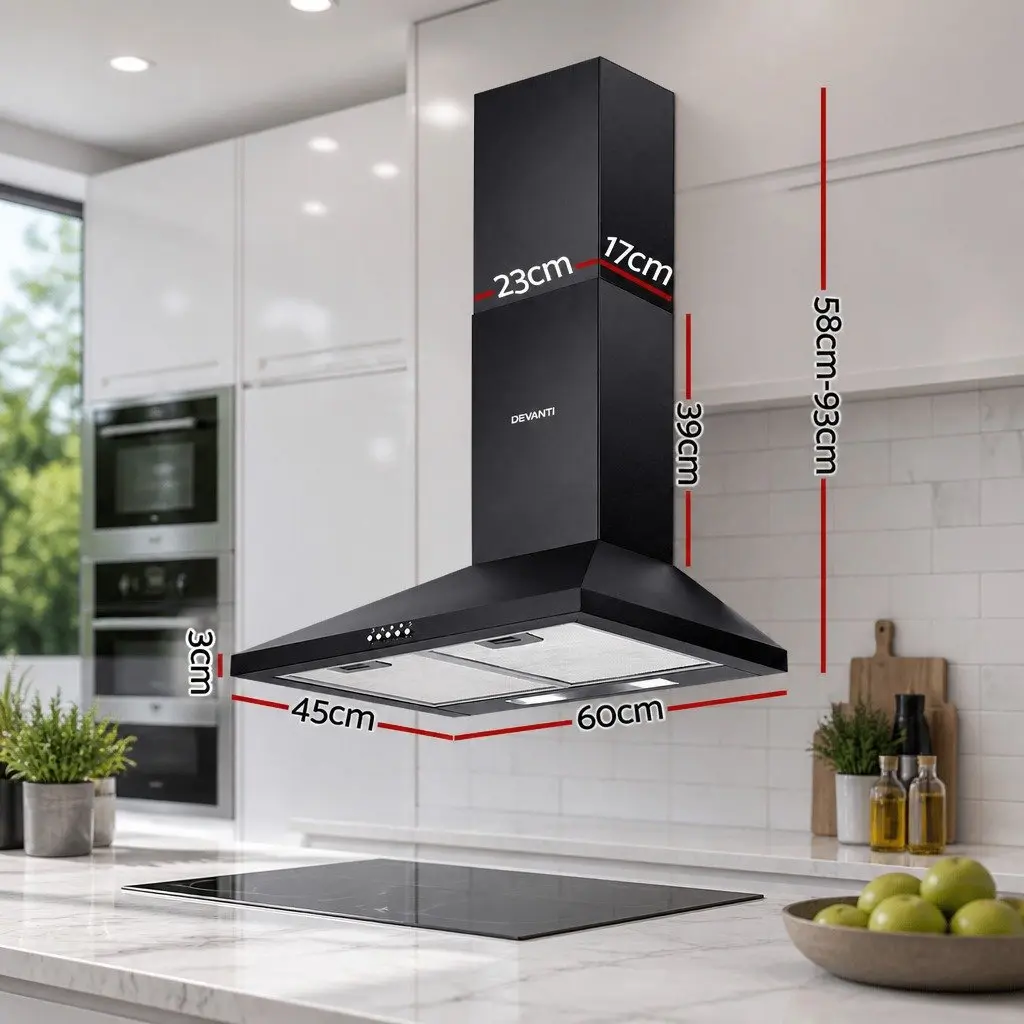 600mm Wall-Mounted Black Range Hood for Kitchens