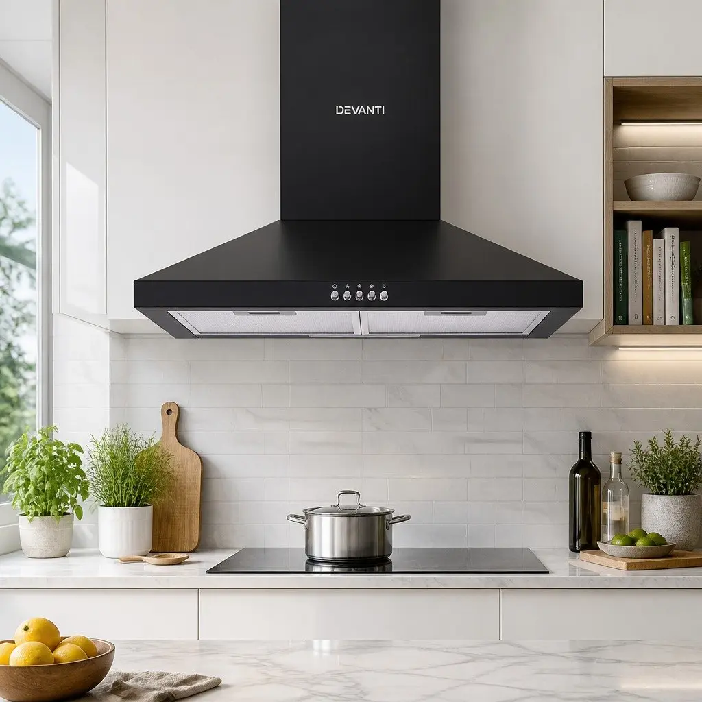 600mm Wall-Mounted Black Range Hood for Kitchens