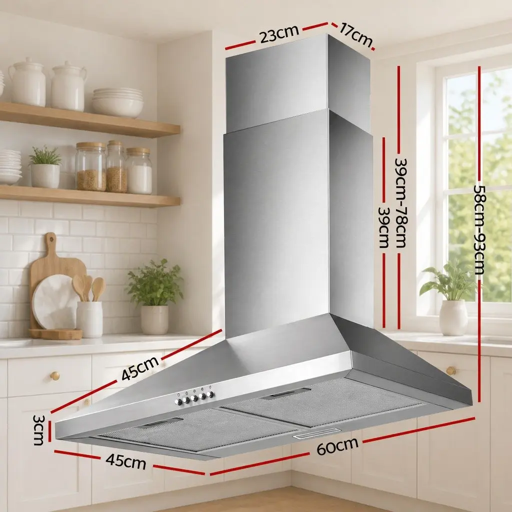 Range Hood Stainless Steel 600mm Wall Mounted Silver