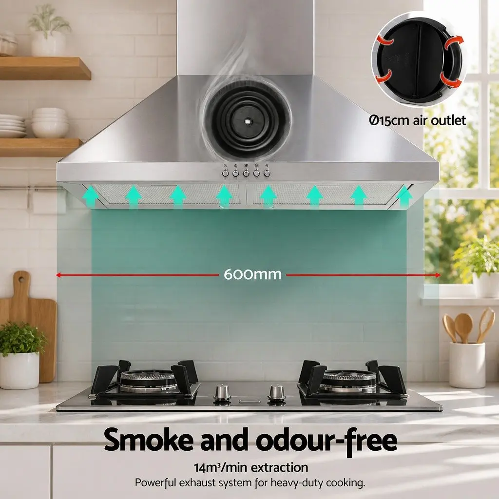 Range Hood Stainless Steel 600mm Wall Mounted Silver