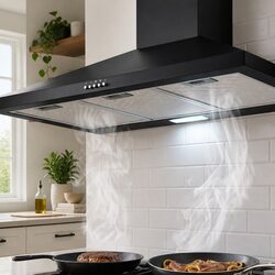 900mm Black Wall-Mounted Kitchen Range Hood with LED