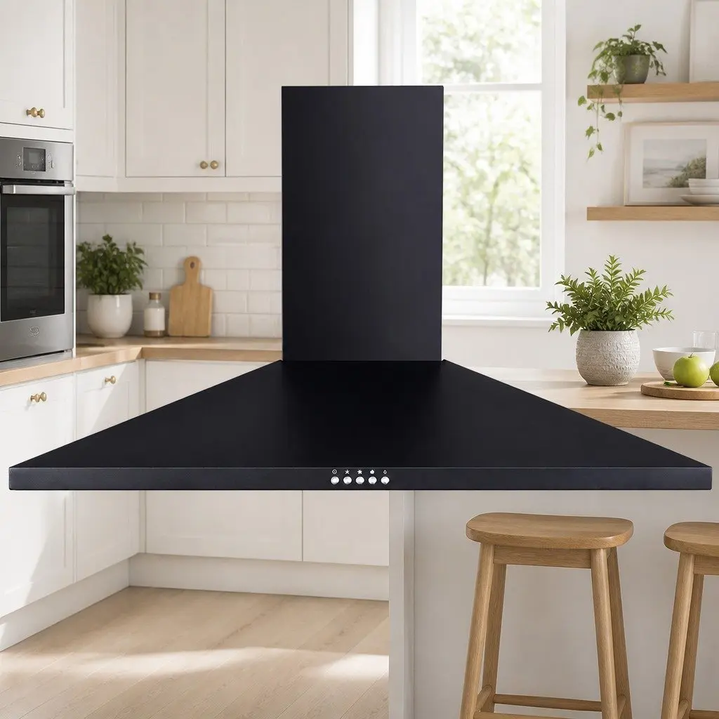 900mm Black Wall-Mounted Kitchen Range Hood with LED