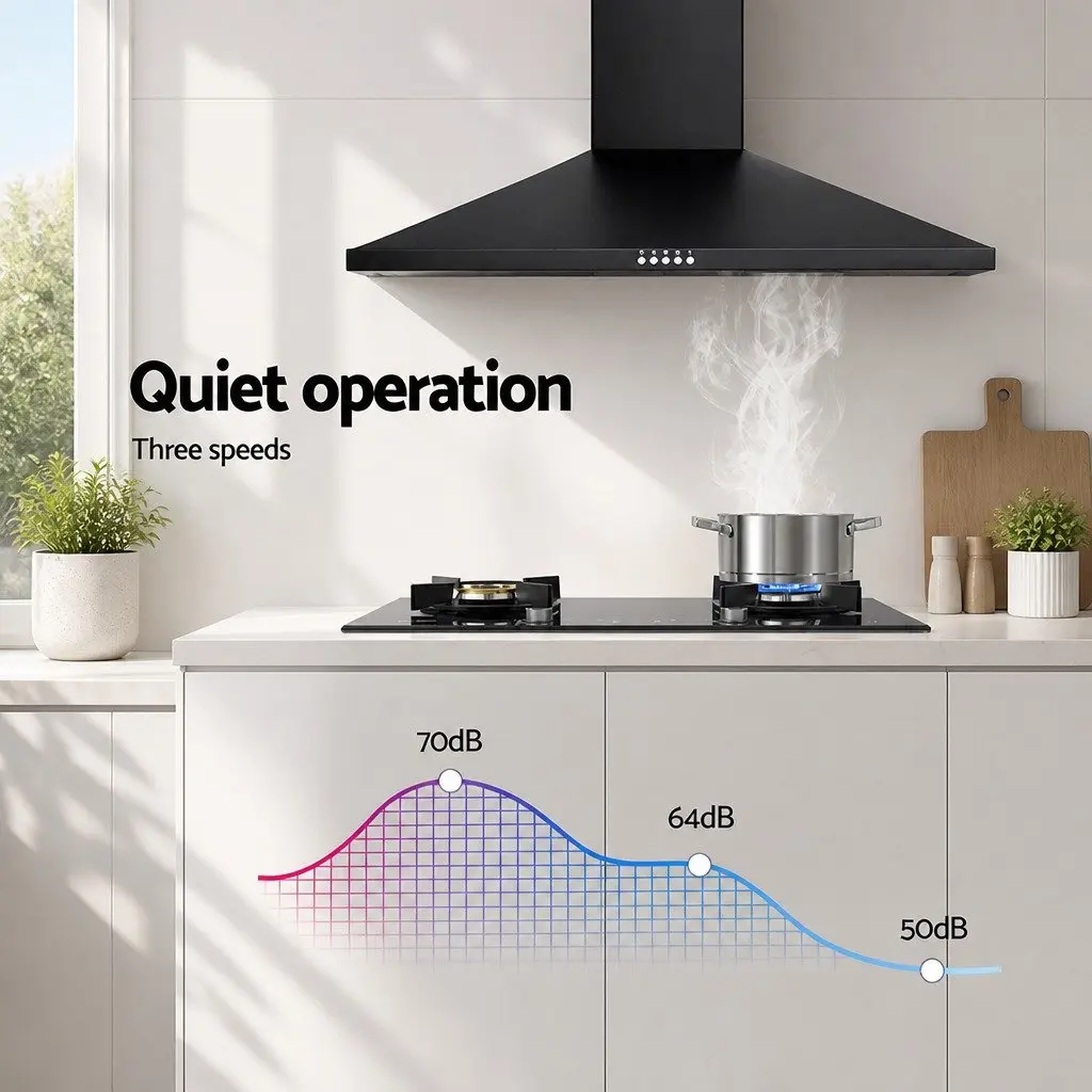 900mm Black Wall-Mounted Kitchen Range Hood with LED