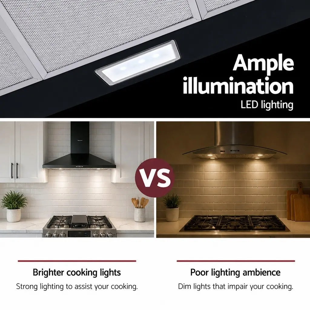 900mm Black Wall-Mounted Kitchen Range Hood with LED
