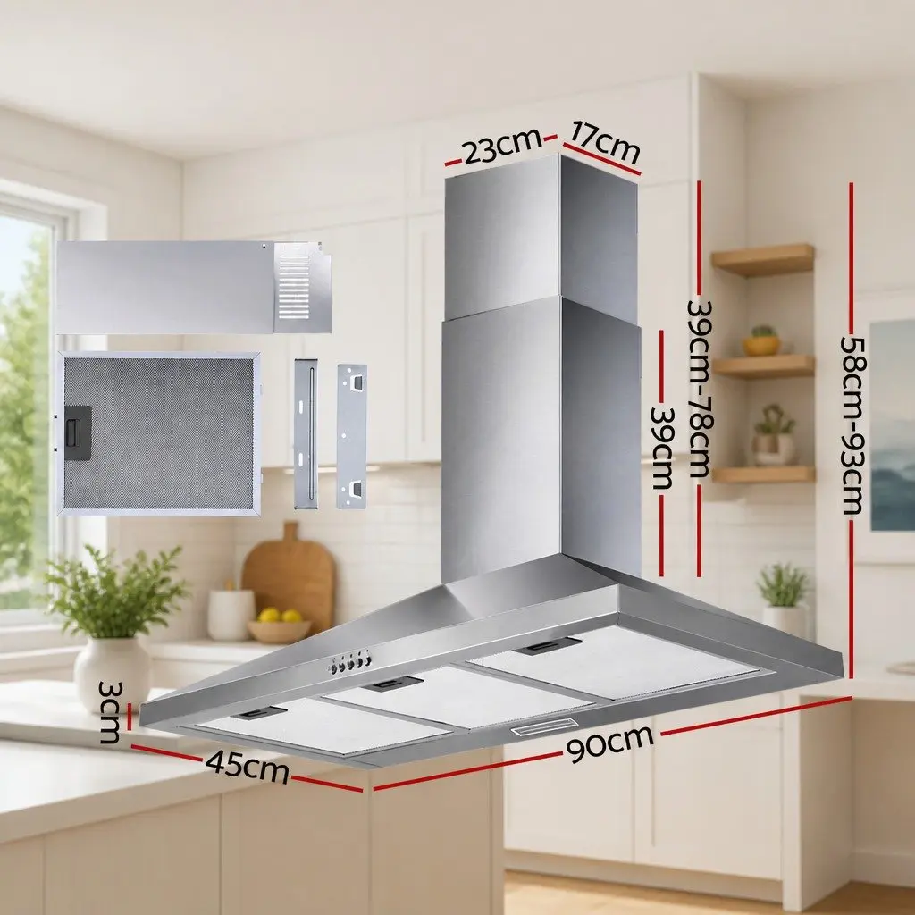 900mm Brushed Stainless Steel Range Hood for Kitchen