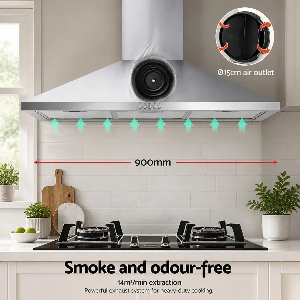 900mm Brushed Stainless Steel Range Hood for Kitchen