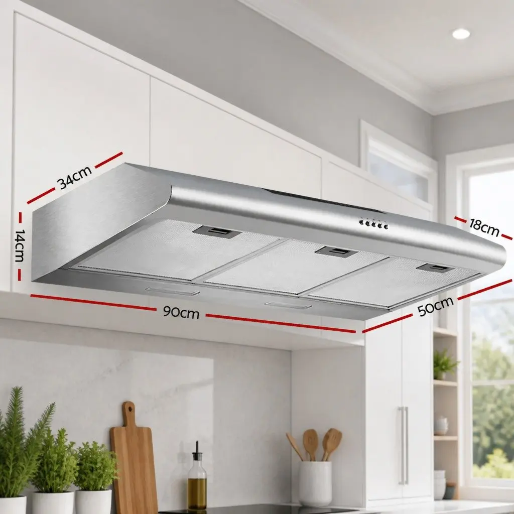 Range Hood 900mm Stainless Steel Ducted Rangehood Kitchen Extractor Fan 3-Speed