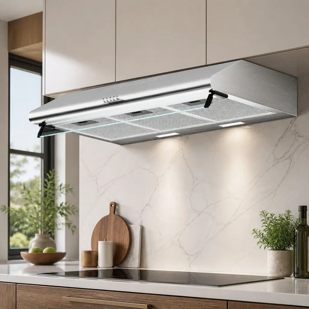 90cm Range Hood Stainless Steel Glass Visor Silver