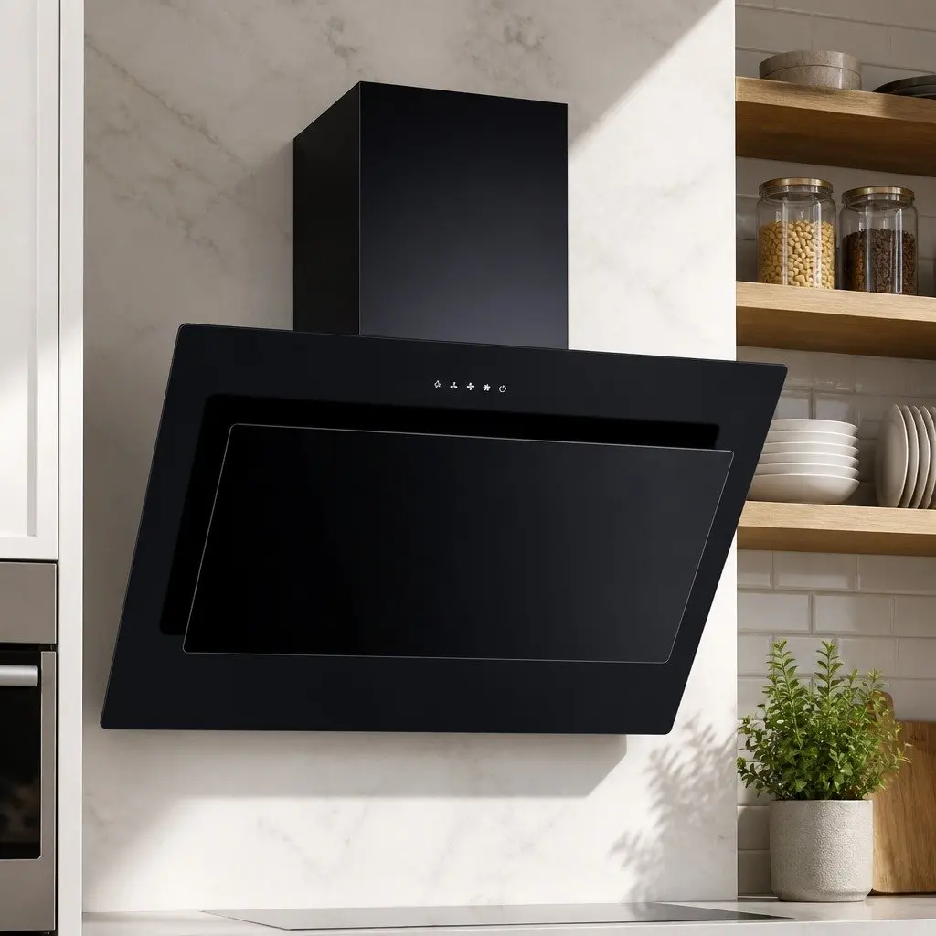 900mm Side-Draft Angled Glass Range Hood in Black