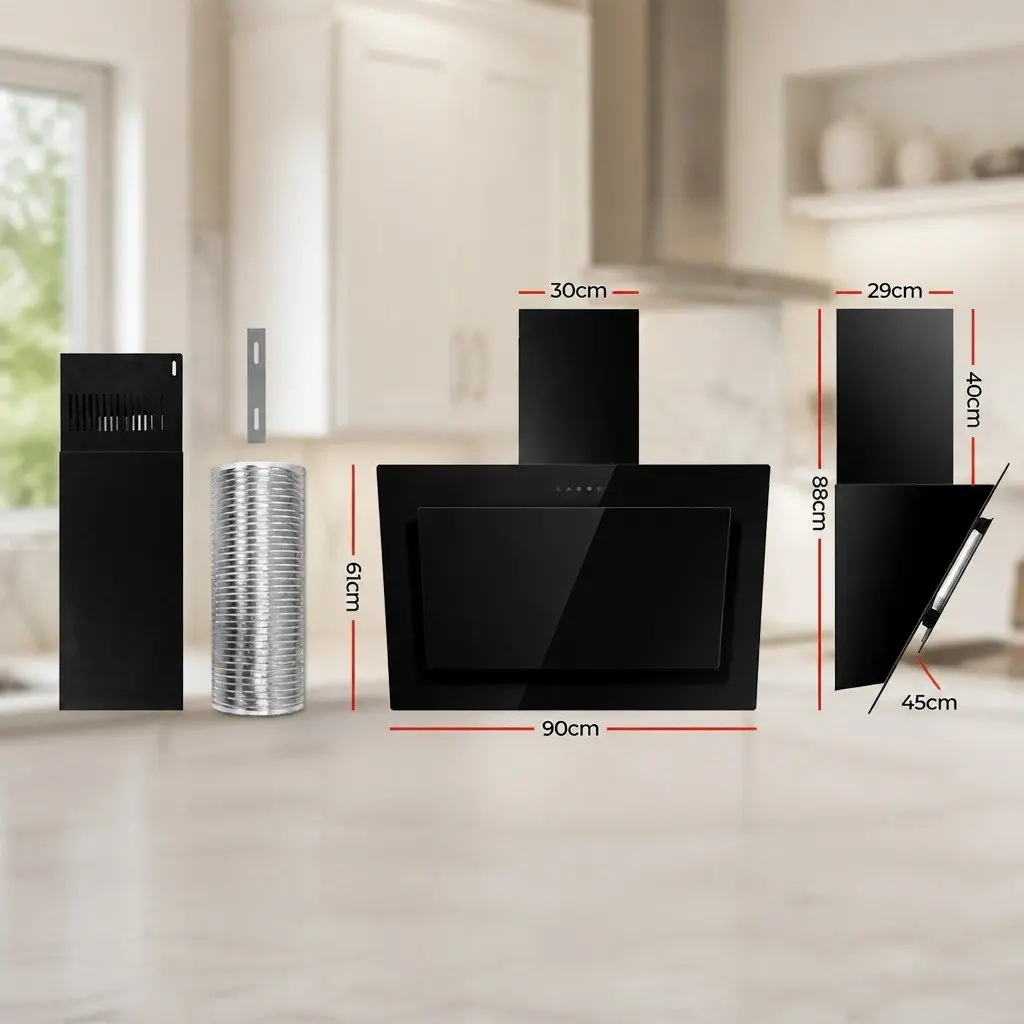 900mm Side-Draft Angled Glass Range Hood in Black