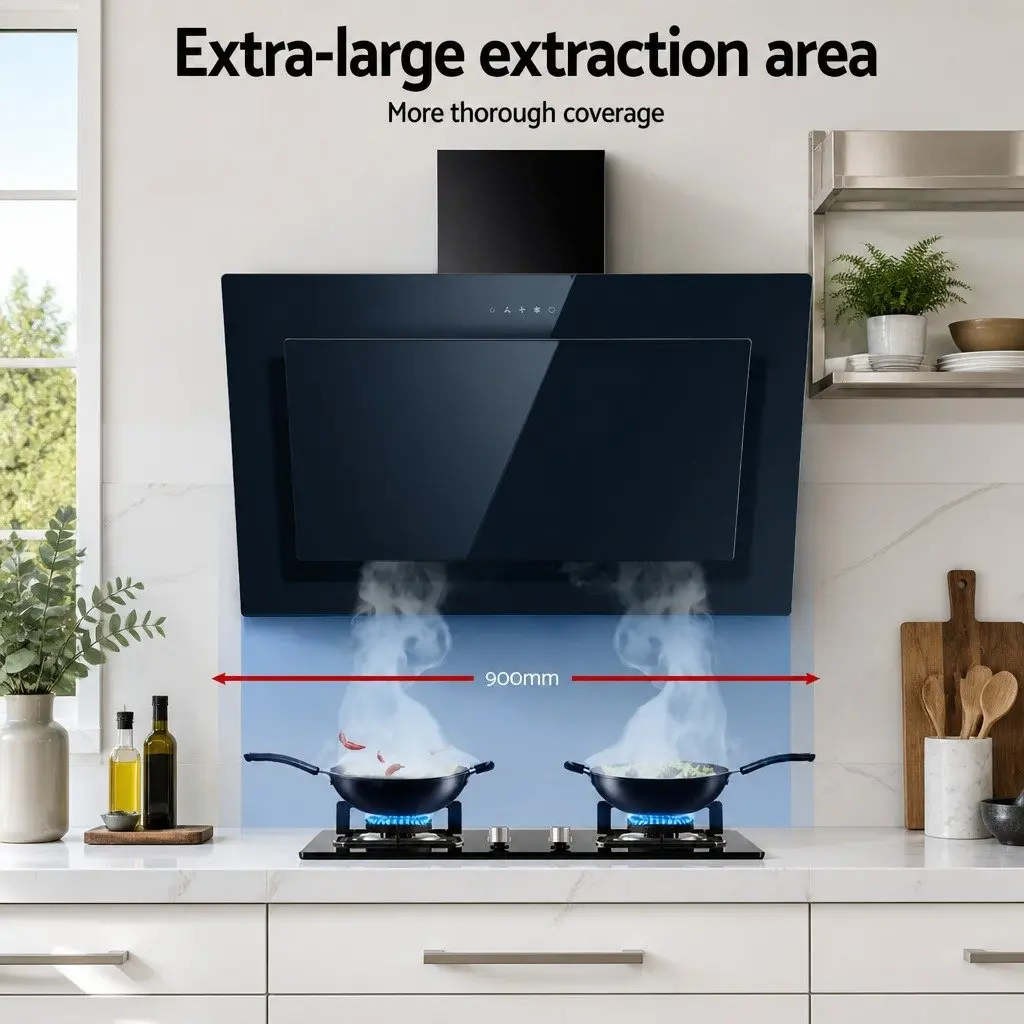 900mm Side-Draft Angled Glass Range Hood in Black