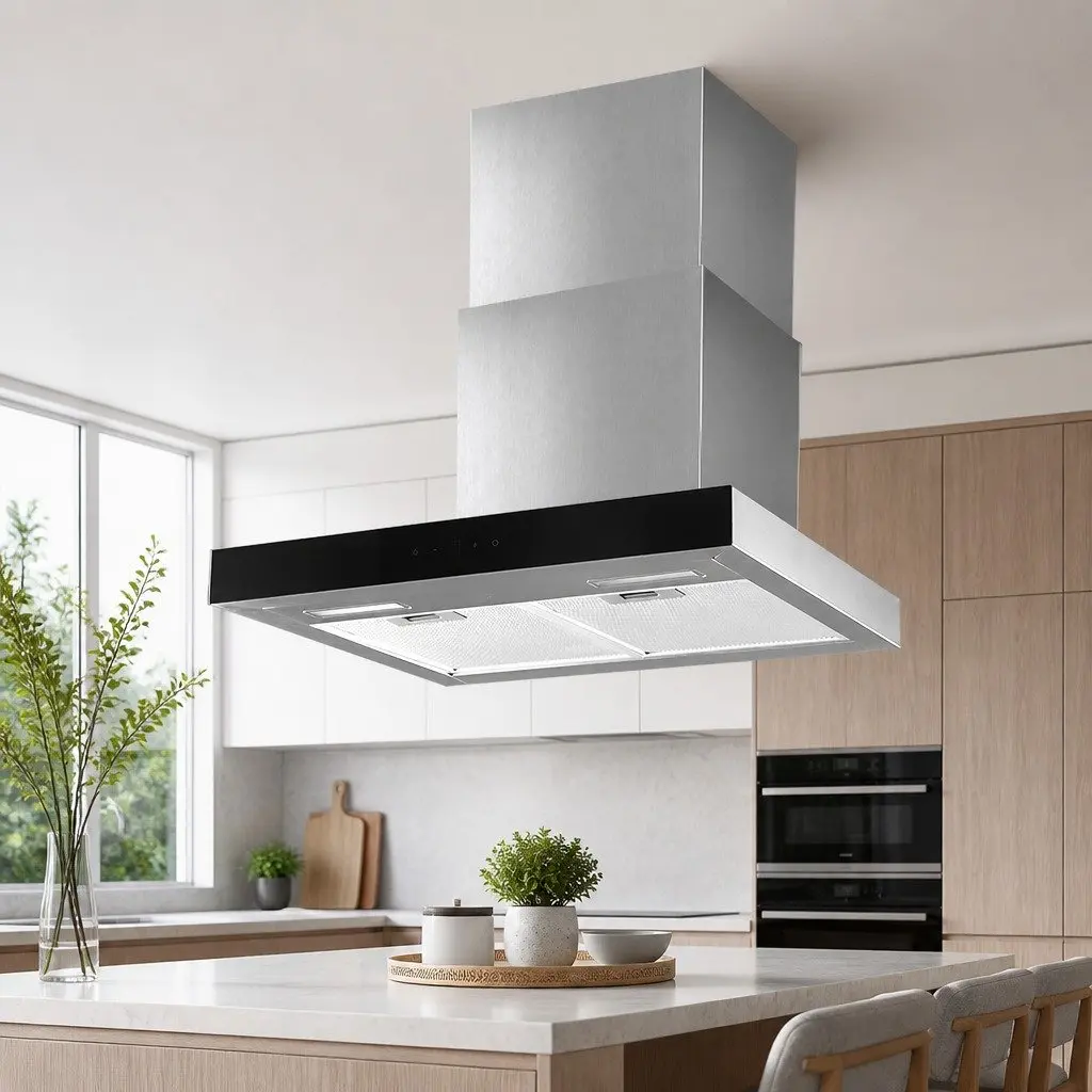 60cm Wall-Mounted Range Hood with Black Tempered Glass