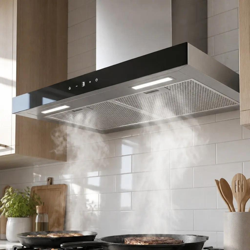 60cm Wall-Mounted Range Hood with Black Tempered Glass