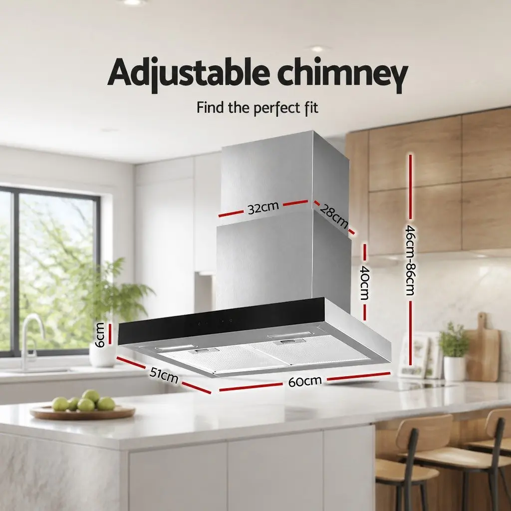 60cm Wall-Mounted Range Hood with Black Tempered Glass