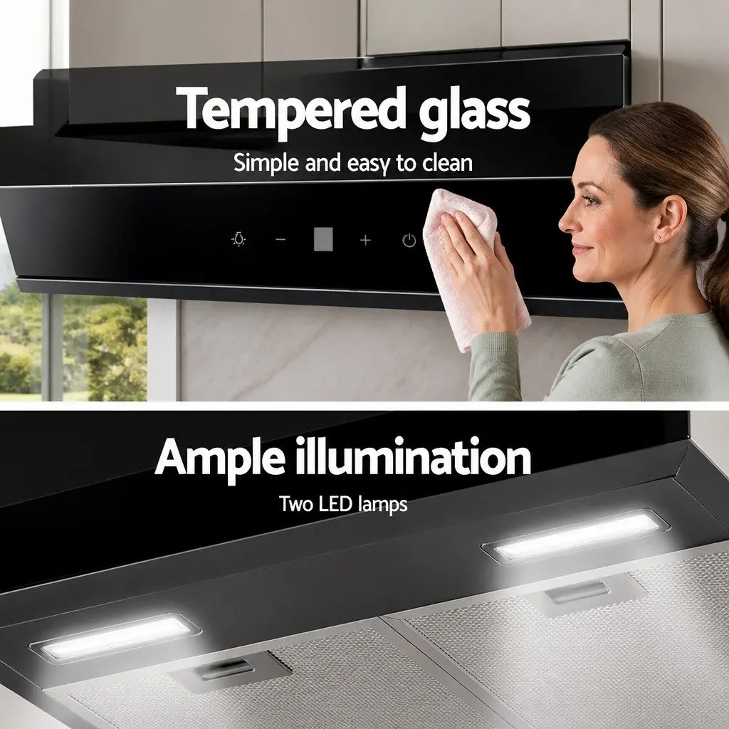 60cm Wall-Mounted Range Hood with Black Tempered Glass