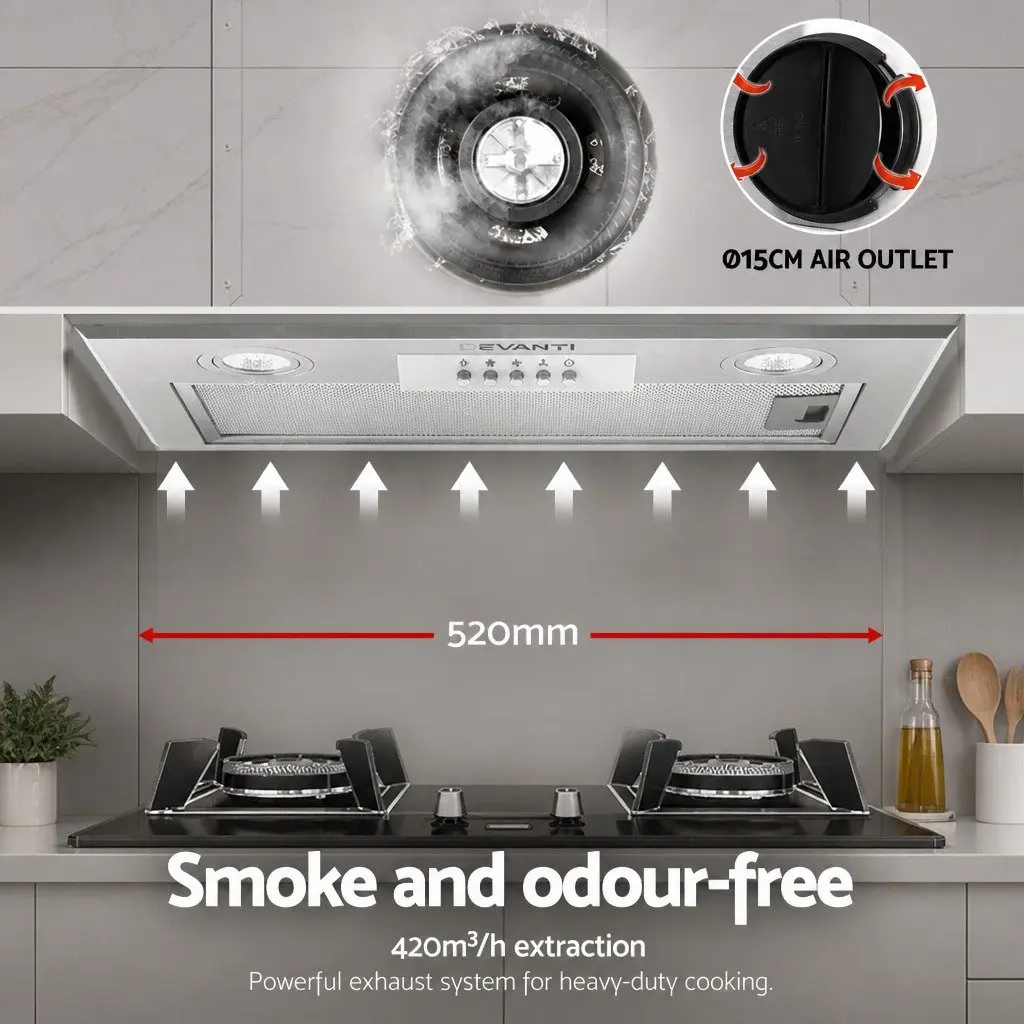 Stainless Steel 520mm Undermount Range Hood with LED Lighting