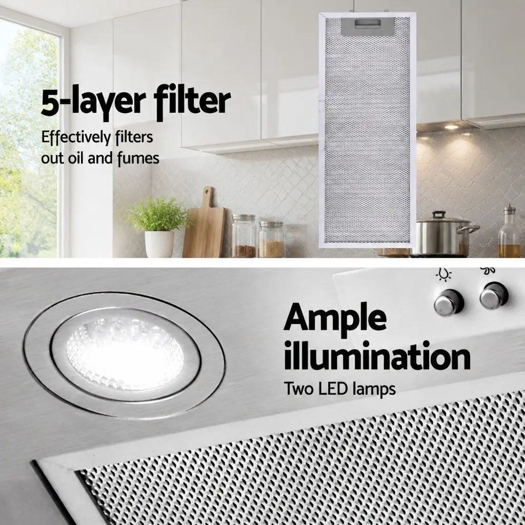 Stainless Steel 520mm Undermount Range Hood with LED Lighting
