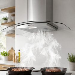 90cm Curved Glass Canopy Range Hood for Modern Kitchens