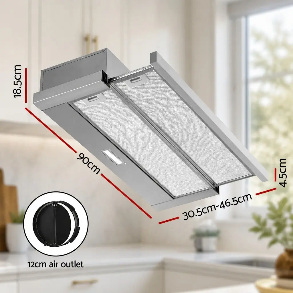 Slide Out Range Hood Stainless Steel 90cm Silver