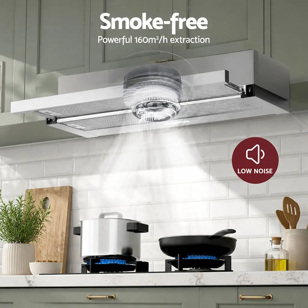Slide Out Range Hood Stainless Steel 90cm Silver