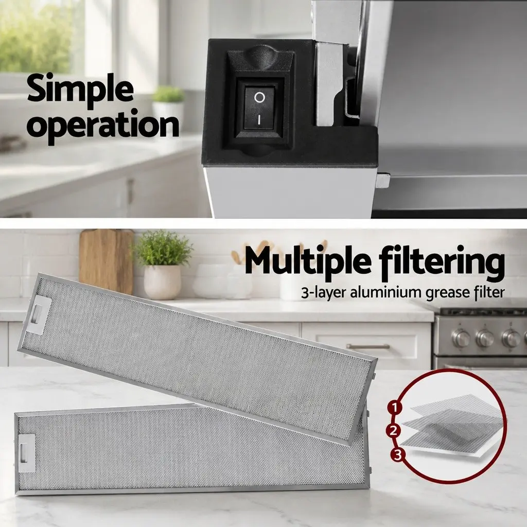Slide Out Range Hood Stainless Steel 90cm Silver