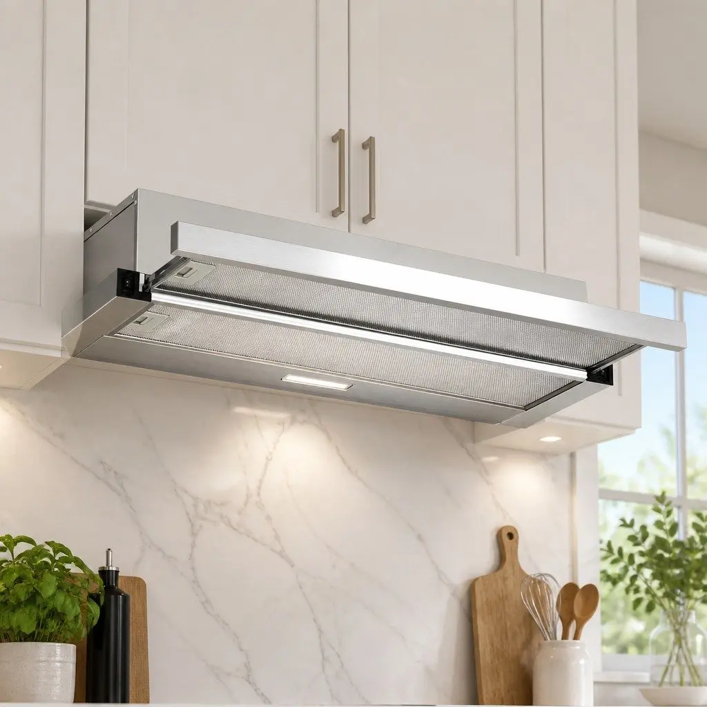 Slide Out Range Hood Stainless Steel 90cm Silver