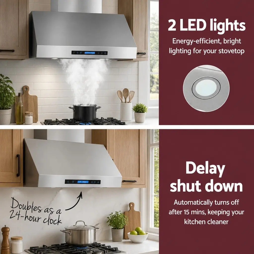 Wall-Mounted Range Hood 900mm with 3-Speed Fan