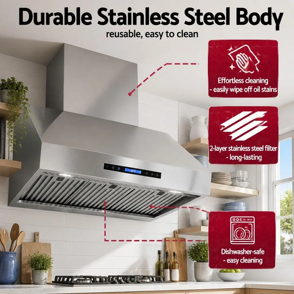 Wall-Mounted Range Hood 900mm with 3-Speed Fan
