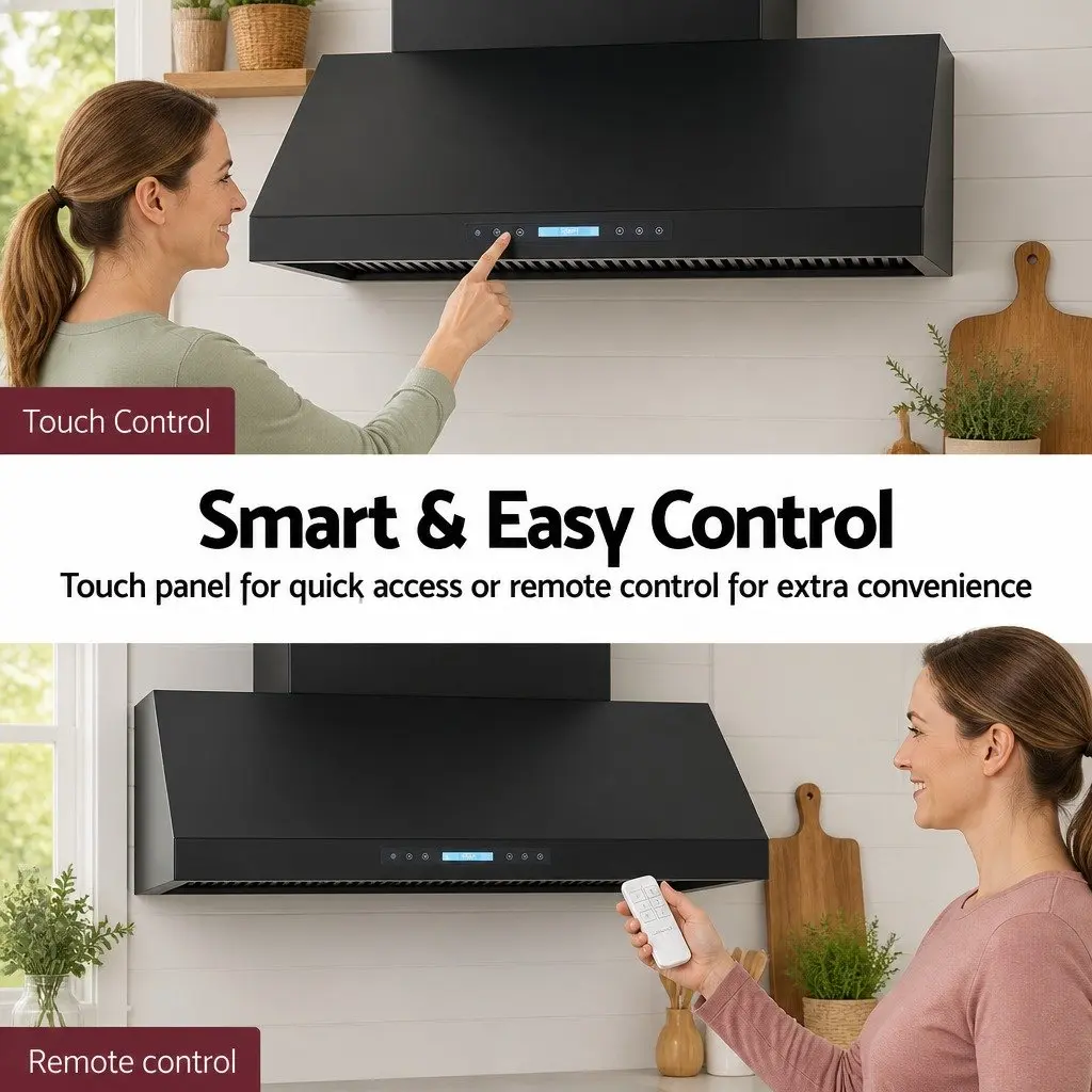 1200mm Black Wall BBQ Range Hood with Dual Motors