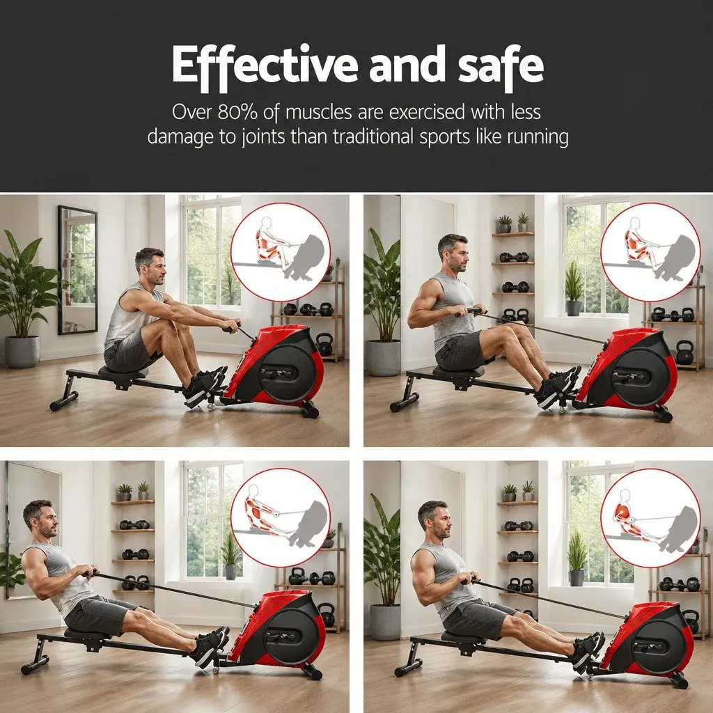Rowing Machine Elastic Rope Resistance Steel 174 x 38 x 54.5cm Black