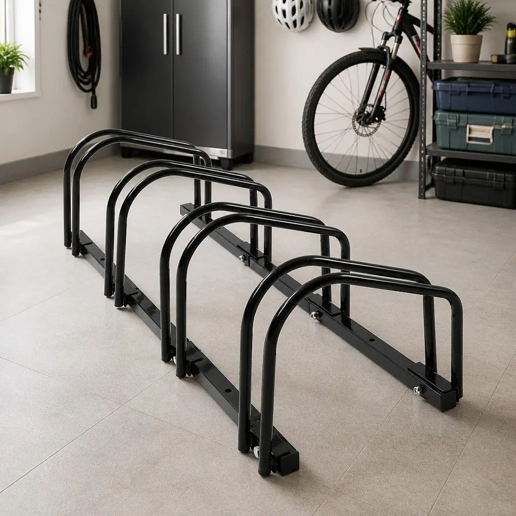 Bike Stand Steel 4 Bike Floor Parking Rack Upright Storage Black