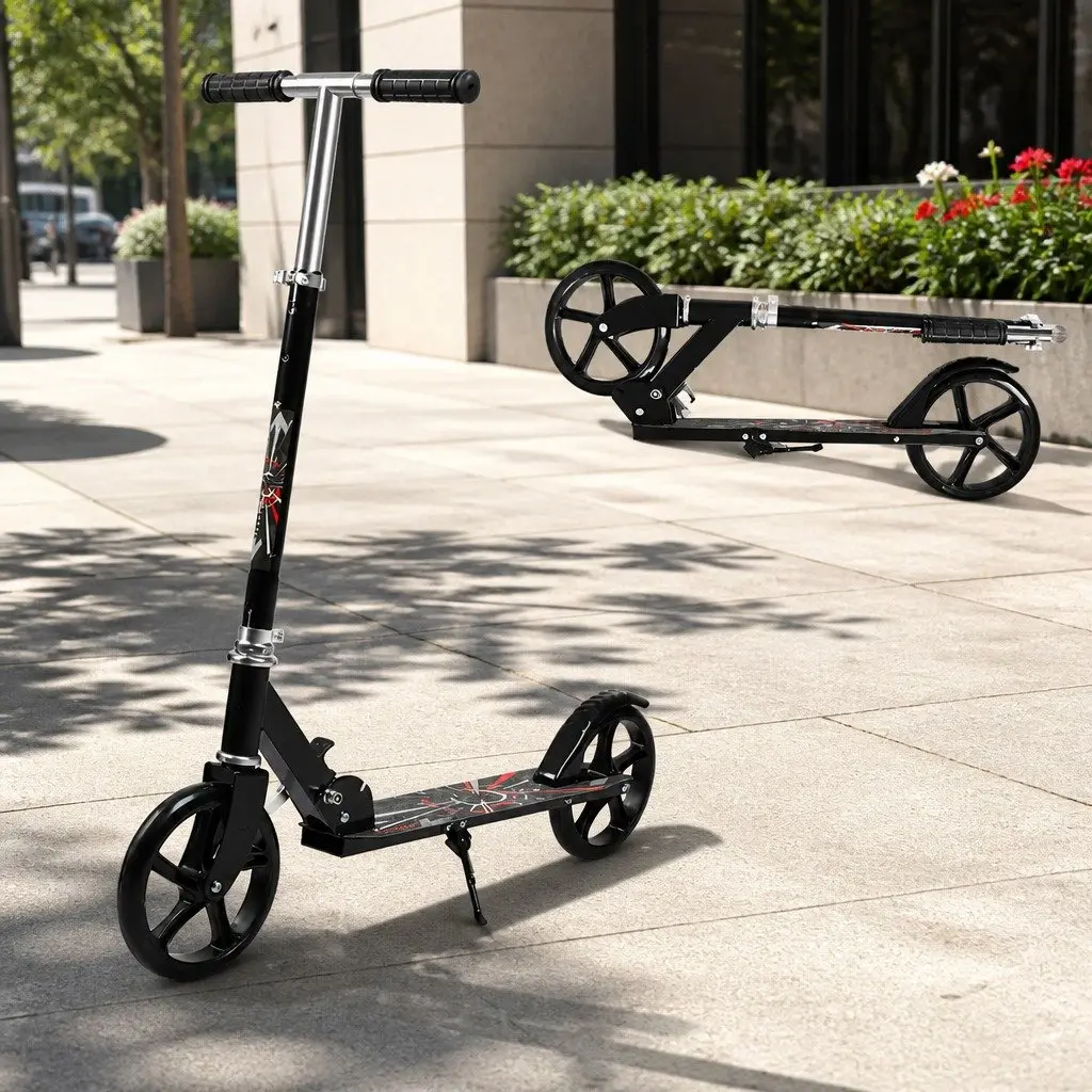 Folding Push Scooter Steel Adjustable Height Black