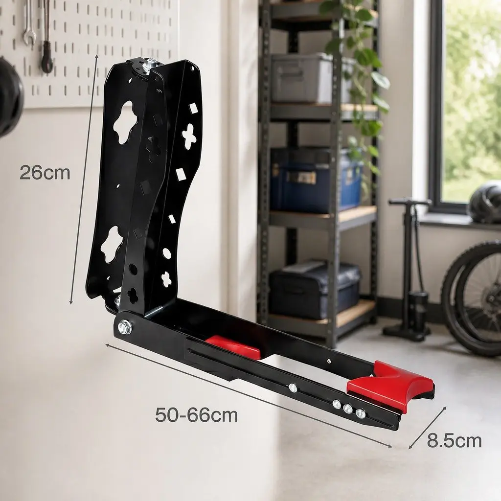 Bicycle Wall Mount Rack Carbon Steel Adjustable Foldable Black and Red
