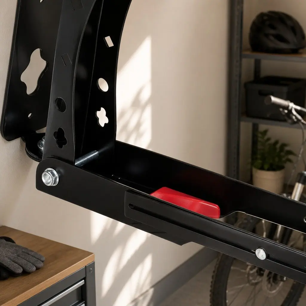 Bicycle Wall Mount Rack Carbon Steel Adjustable Foldable Black and Red