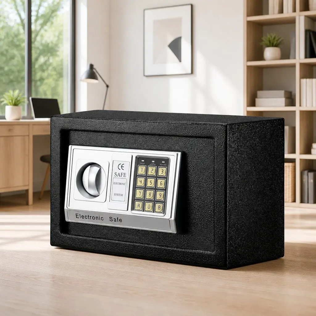 Digital Safe Box Steel 8.5L Black Home Office Security Cash Deposit Keypad