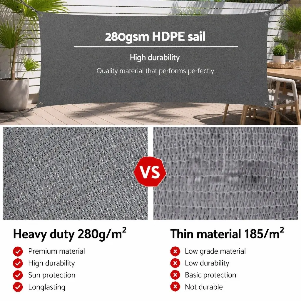 Square Shade Sail 3x3m Grey with UV Protection