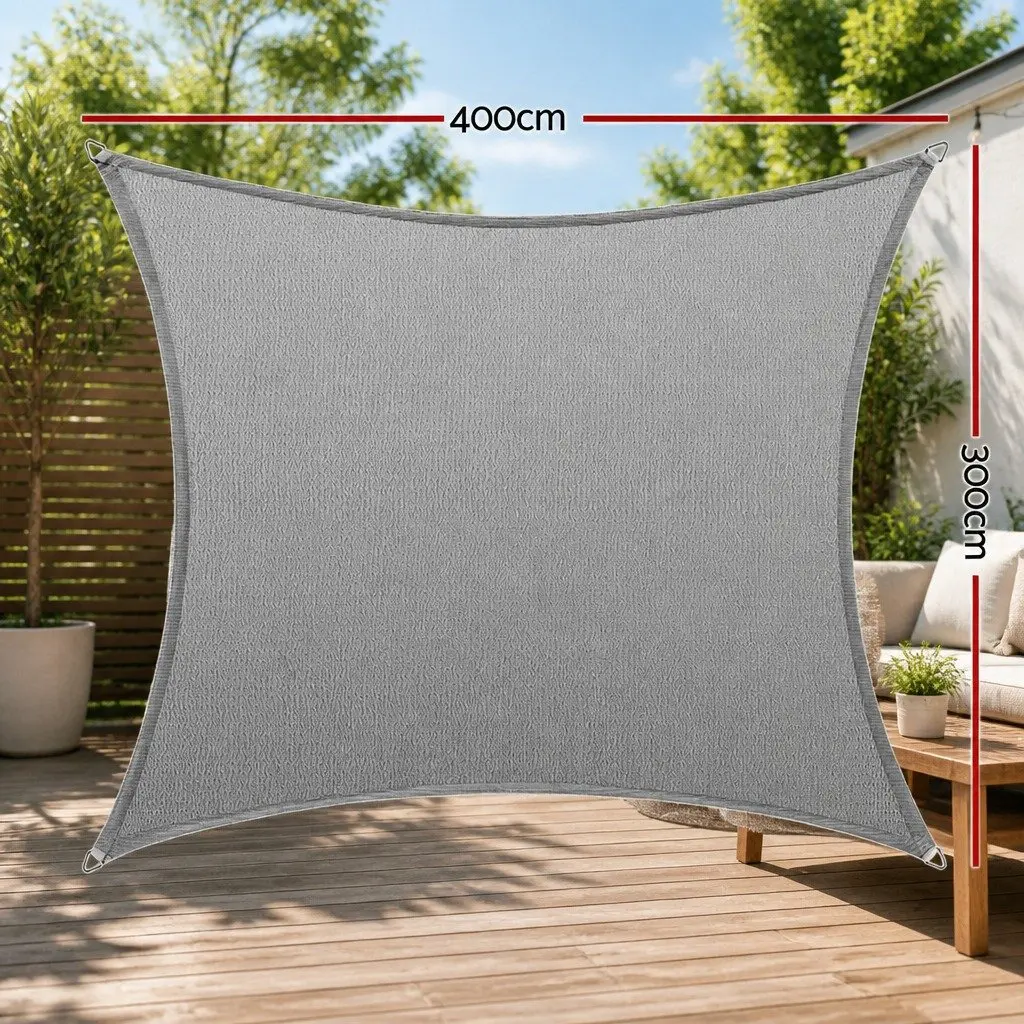 Shade Sail Cloth Rectangle Polyethylene Fabric 3x4m Grey UV Protection Outdoor Sunshade