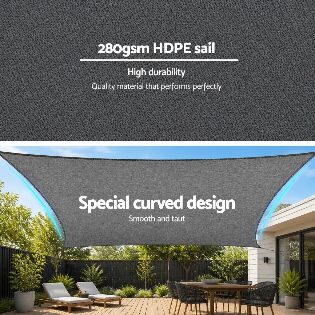 Shade Sail Cloth Rectangle Polyethylene Fabric 3x4m Grey UV Protection Outdoor Sunshade