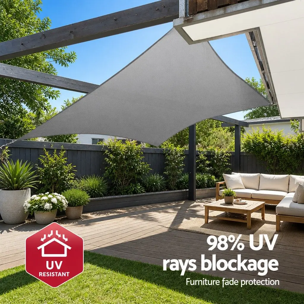 Shade Sail Cloth Rectangle Polyethylene Fabric 3x4m Grey UV Protection Outdoor Sunshade